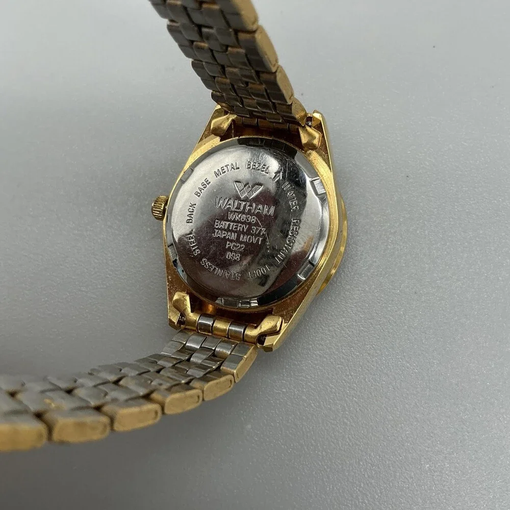 Waltham Womens Watch 24mm Gold Tone Bracelet Crystal Bezel Date New Battery 7.5